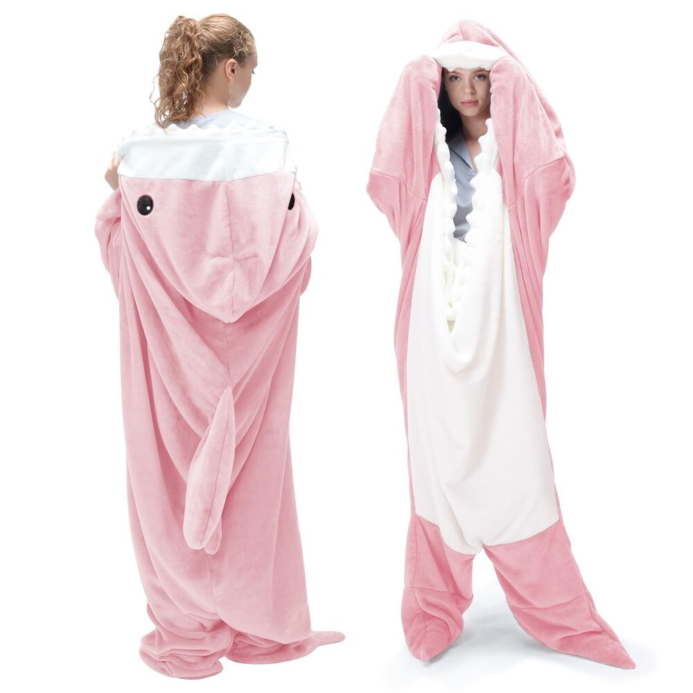 2402 Shark Blanket Hoodie Onesie, Wearable Blanket Hoodie Adult, Warm
